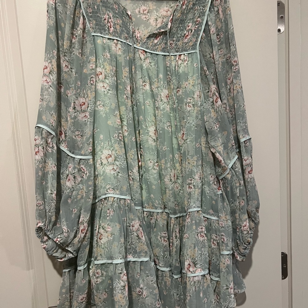 Lulu's Floral Long Sleeve Dress - Green and Pink